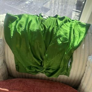 Women’s Green Twist-Front Satin Top